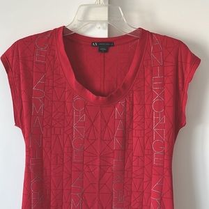 A/X Armani Exchange top in signature Armani red with silver print